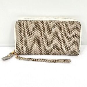 Vintage Maxine Couture Taupe Snake Embossed Leather Zip Around Wristlet Wallet